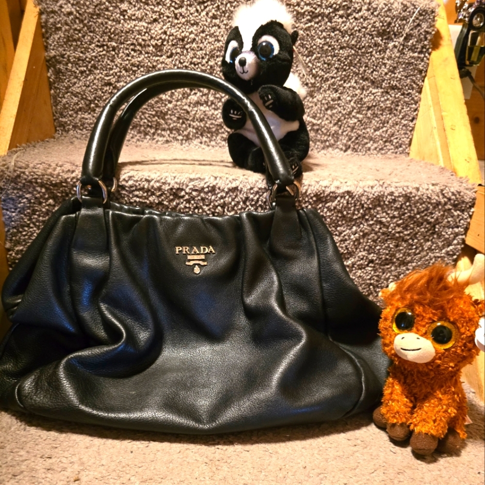 Prada Black Leather Deerskin Satchel